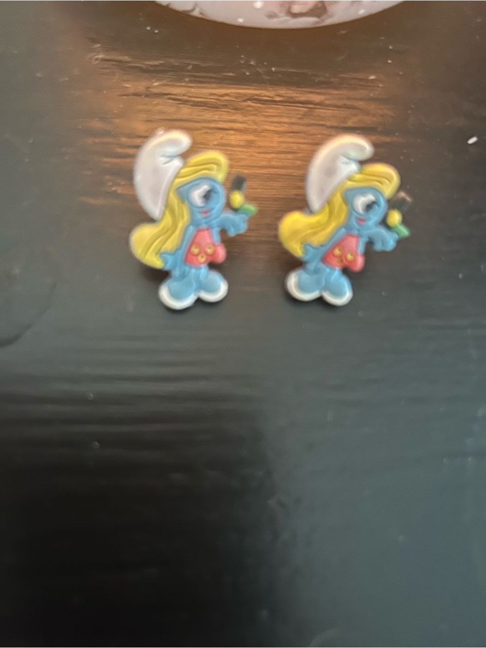 Blue Character Stud Earrings with Yellow Hair – Playful VINTAGE SMURFETTE !